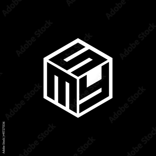 MYS letter logo design with black background in illustrator, cube logo, vector logo, modern alphabet font overlap style. calligraphy designs for logo, Poster, Invitation, etc.	