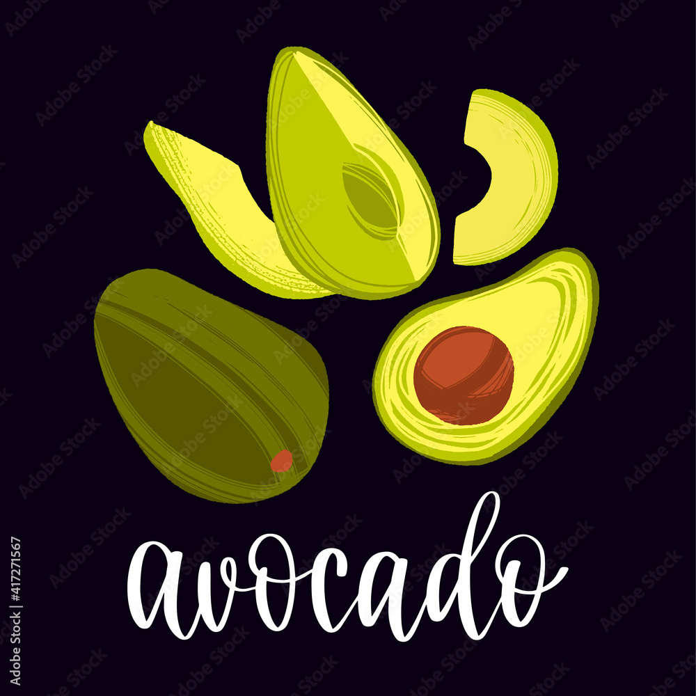 Fototapeta premium Healthy nutrition product. Avocado whole and sliced fruits.