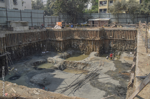 pile foundation in series at construction site .Foundation for lift room and staircase  photo