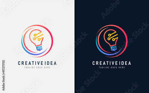 Creative Idea Logo Design. Abstract Lightbulb and Circle Combination. Vector Logo Illustration.