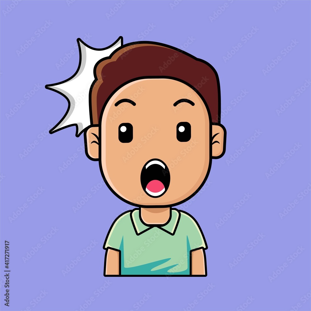 Obraz premium Cute boy emoji surprised, amazed, wow face expression cartoon illustration