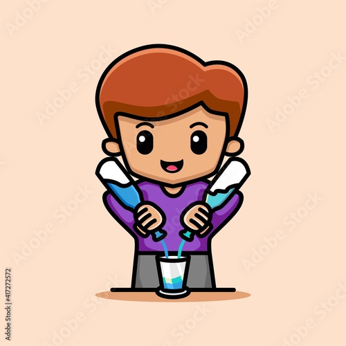 Cute man bartender pouring a cocktail, a man serving at the bar cartoon illustration