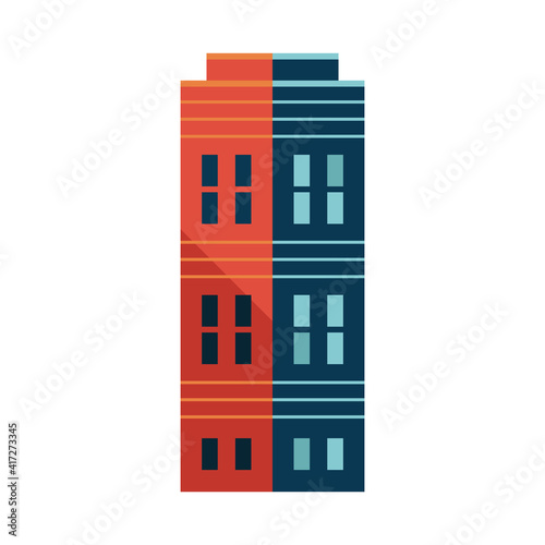 three story building blue and orange minimal city icon