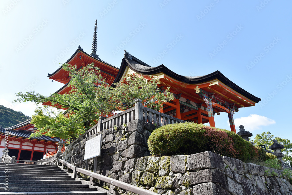 新緑の清水寺　西門と三重塔　京都市