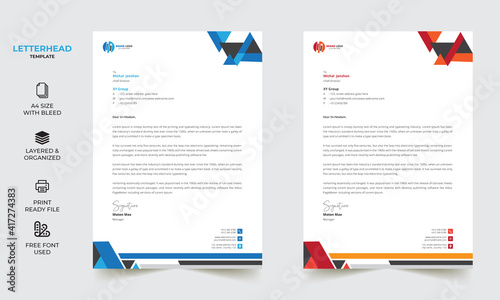 Letterhead Design Template Print Ready A4 size fully editable 2 color variation 