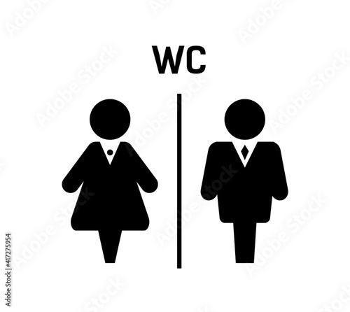 Black silhouette of man and woman. icons for toilet door. Icon gentleman and lady. Toilet and restroom symbol. Pictogram WC icon.
