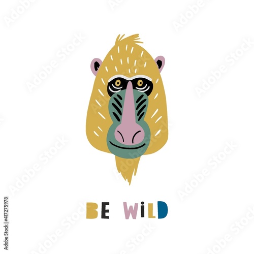 Cute vector primates in flat style. Chimpanzee, Orangutan, Gorilla,
Lion-tailed macaque, Mandrill, Pygathrix roxellana, Macaca fuscata - primates cartoon character. Vector print in modern style