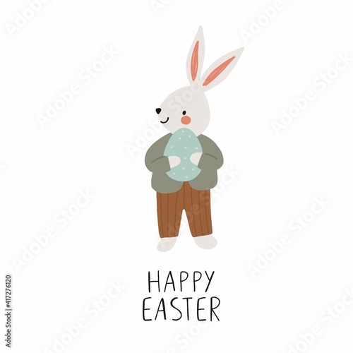 Happy Easter - cute vintage bunny vector illustration
