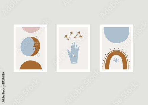 Boho magical vector illustrations. Vector witch magic design elements set. 