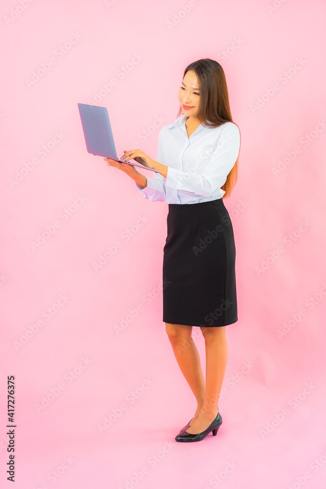 Portrait beautiful young asian woman with computer laptop Portrait beautiful young asian woman with computer laptop