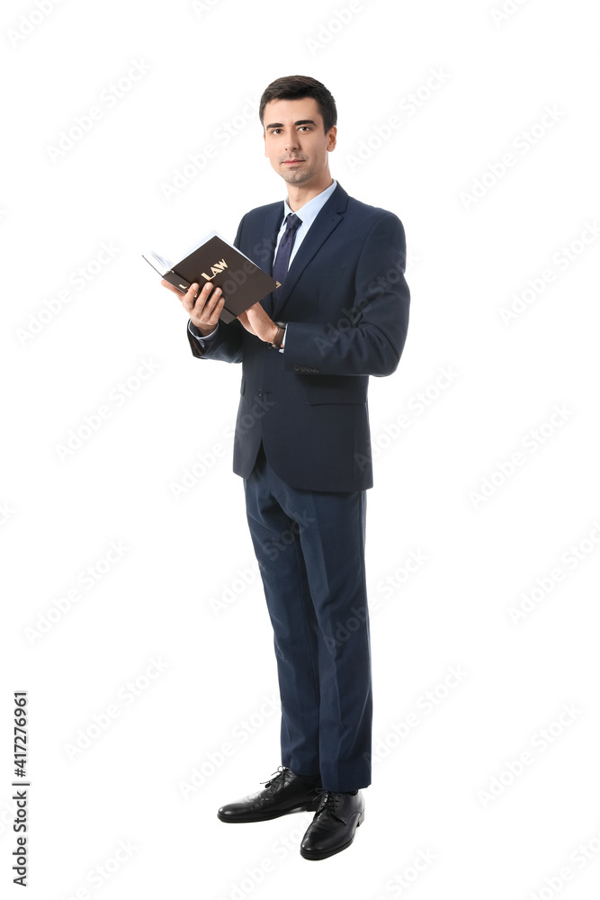 Male lawyer with book on white background Male lawyer with book on white background