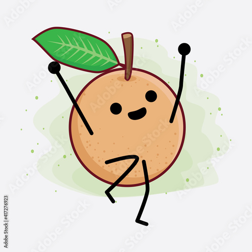 Longan Fruit Cute Character Illustration with simple face, hands and legs on isolated background