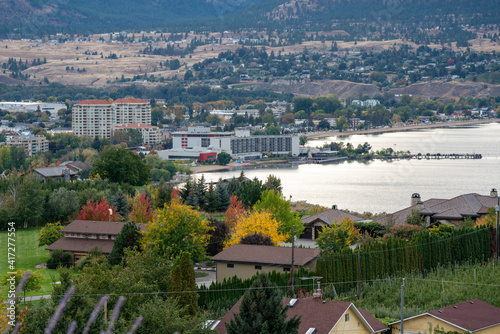 View of the Okanagan Lake on an Autumn Day. Great Reflection in Water.