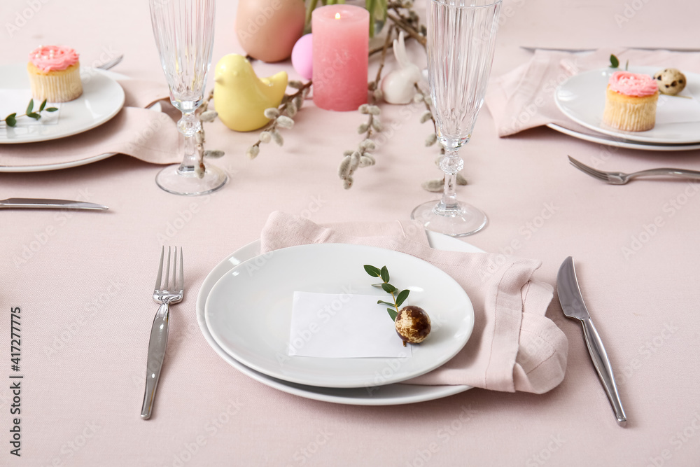 Beautiful table setting for Easter celebration Beautiful table setting for Easter celebration