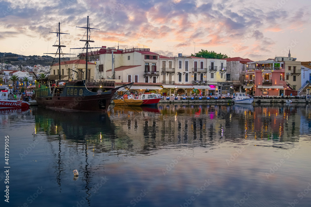 Sunset Rethymno Town and Port in Crete Greece