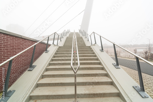 Concrete stairway with fog