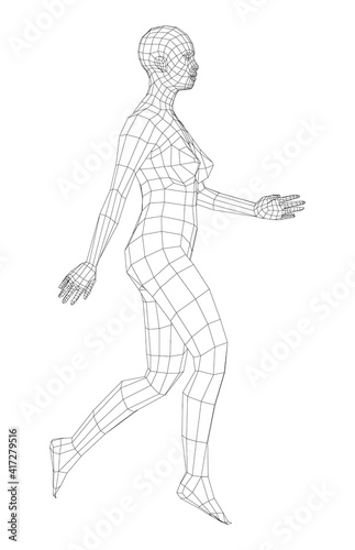 Wireframe walking woman. Vector