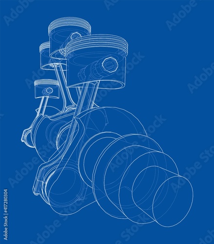 Engine crankshaft with pistons outline. Vector
