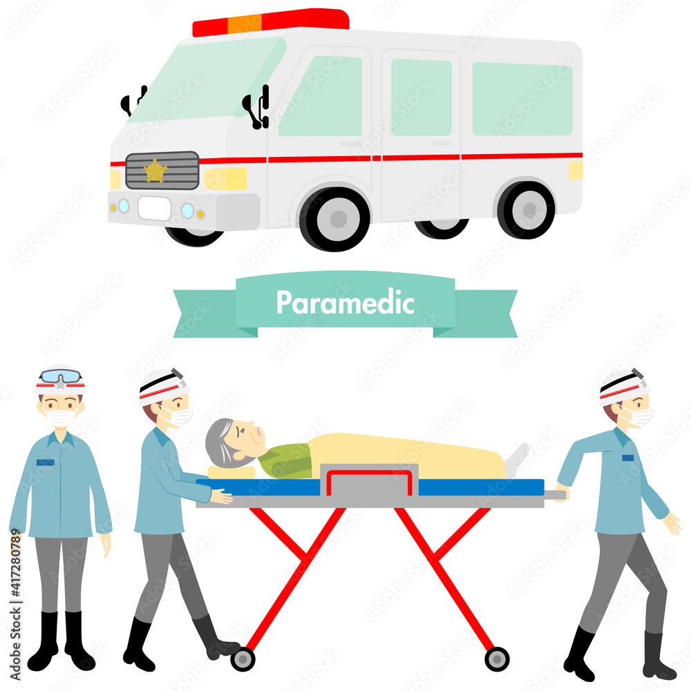 救急車 救急隊員のイラストセット Illustration Set Of Ambulance And Ambulance Members Stock Vector Adobe Stock