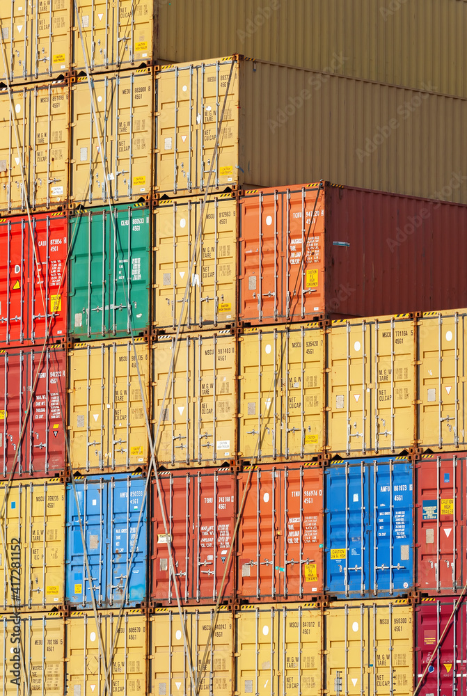 Fototapeta premium Lots of Colorful Cargo Containers. Industrial Background.