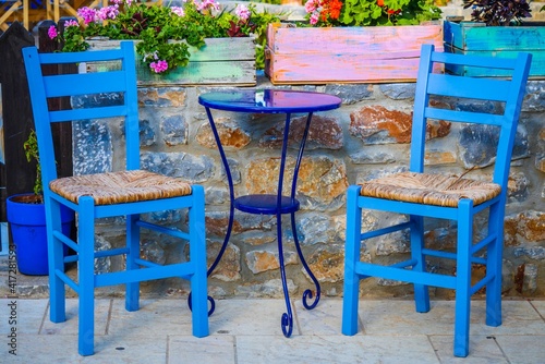 Table and Chairs Traditional Village Crete Greece