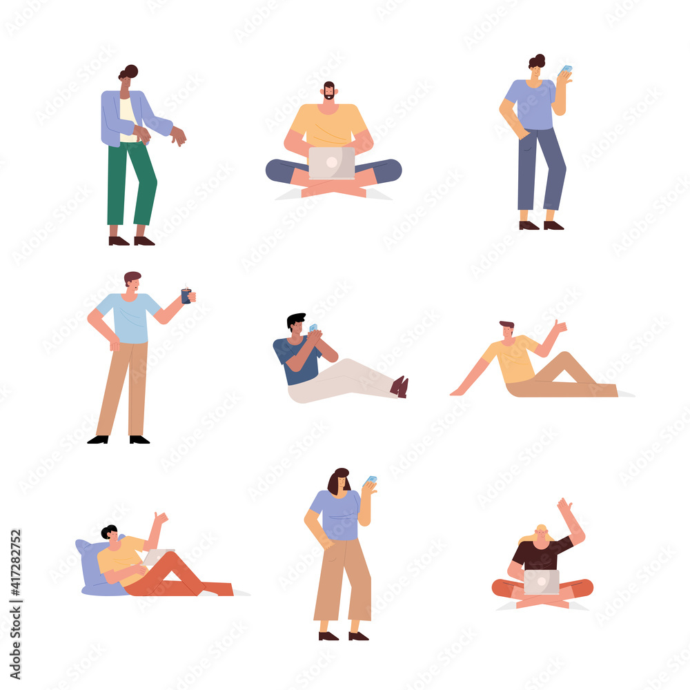group of nine persons working characters group of nine persons working characters