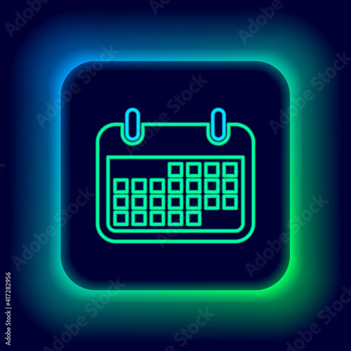Glowing neon line Calendar icon isolated on black background. Colorful outline concept. Vector.