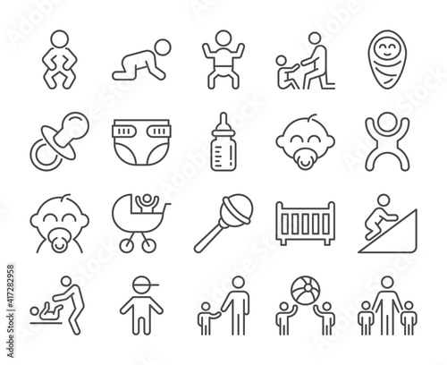 Baby icon. Children line icons set. Vector illustration. Editable stroke.