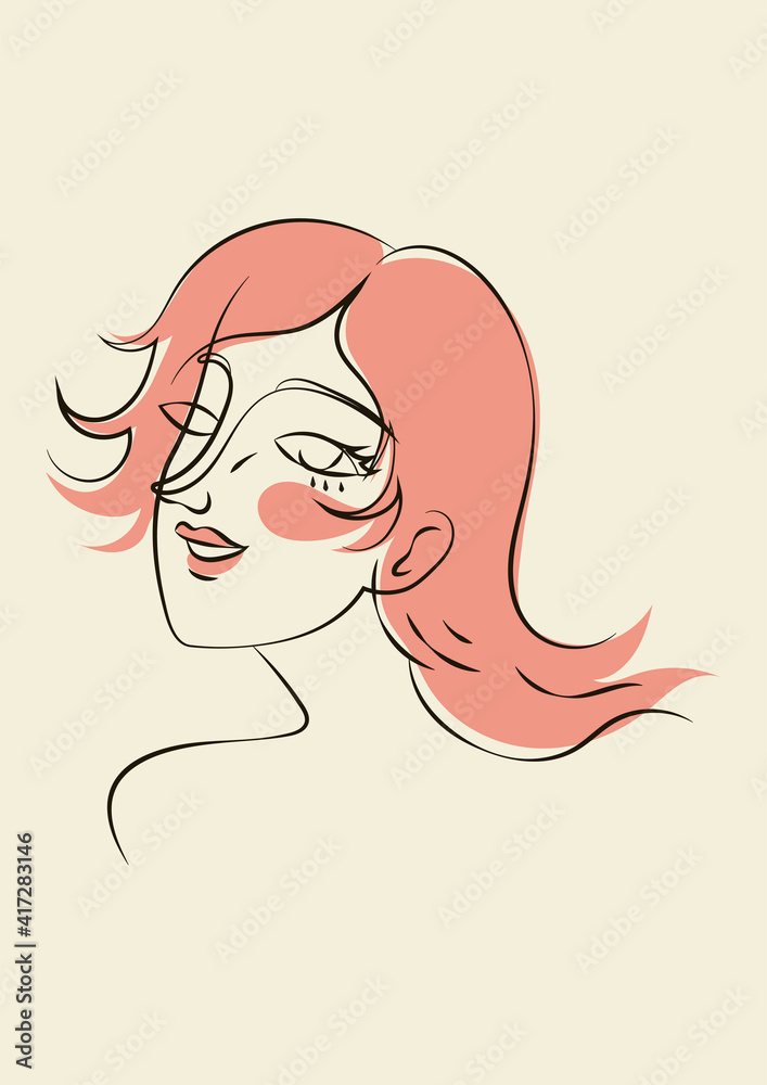 Hand drawn line art sophisticated woman portrait in minimalistic abstract graphic style. Sketch in soft pastel colors. Sensual. Bare skin. Isolated illustration. Light-skinned European woman Hand drawn line art sophisticated woman portrait in minimalistic abstract graphic style. Sketch in soft pastel colors. Sensual. Bare skin. Isolated illustration. Light-skinned European woman