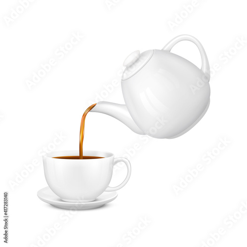 Pouring Tea Realistic Composition