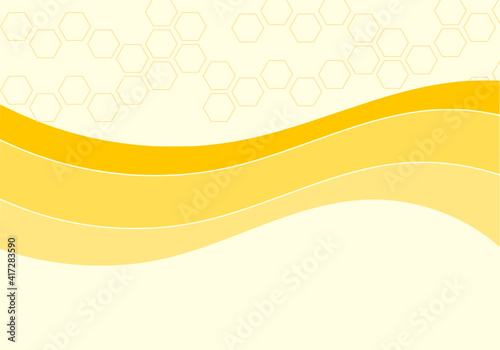 Honeycomb beehive with hexagon grid cells and honey curve on yellow background vector illustration.