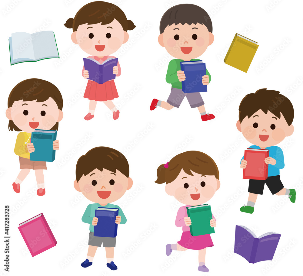 読書を楽しむ子供たちと本 イラスト 読書を楽しむ子供たちと本 イラスト