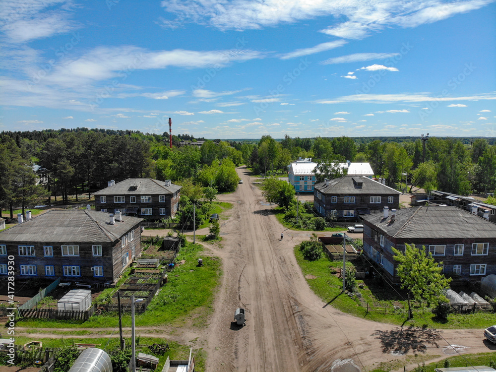 Aerial view of the village of Sidorovka (Kirov, Russia)