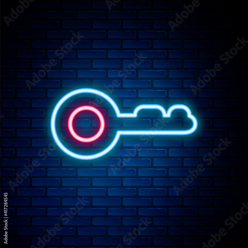 Glowing neon line Diamond icon isolated on brick wall background. Jewelry symbol. Gem stone. Colorful outline concept. Vector.