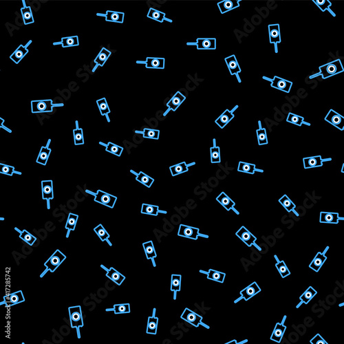 Line Remote control icon isolated seamless pattern on black background. Vector.