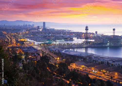 Port at Barcelona in dawn time. Catalonia, Spain photo