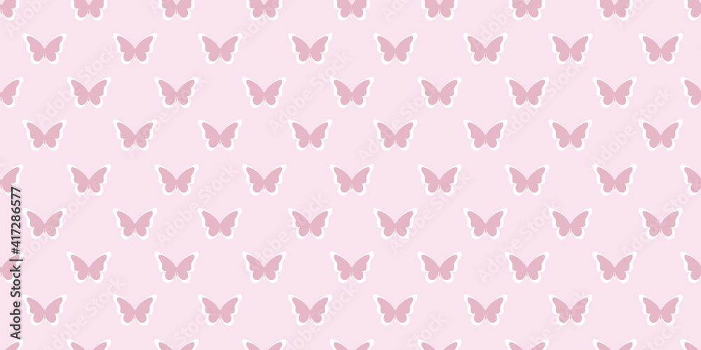 Pastel pink butterfly silhouette seamless pattern background