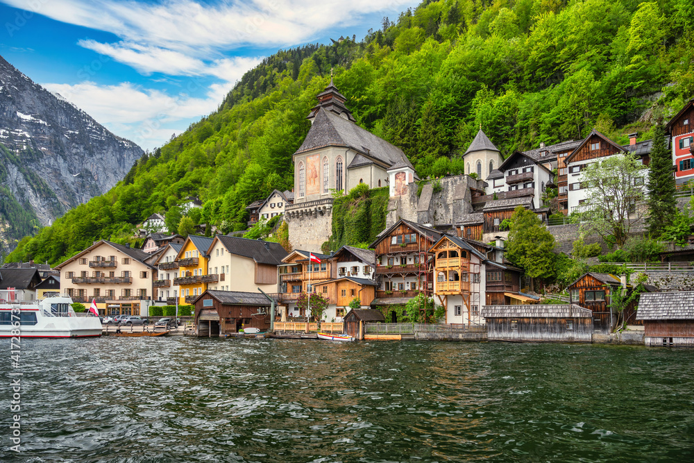 Hallstatt Austria, Nature landscape of Hallstatt village with lake and mountain Hallstatt Austria, Nature landscape of Hallstatt village with lake and mountain
