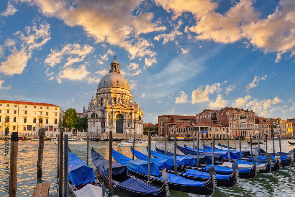 Venice Italy, sunset city skyline at Venice Grand Canal and Basilica di Santa Maria della Salute