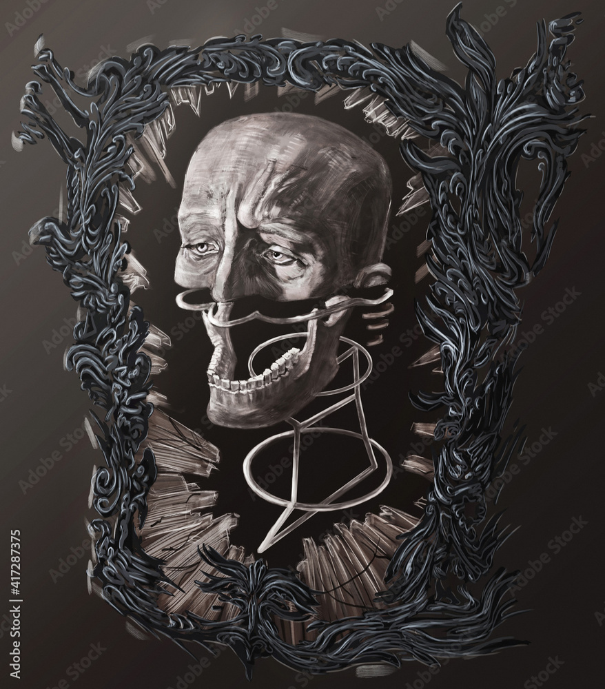 Fototapeta premium dark surreal head in a broken mirror