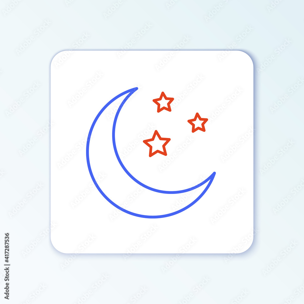 Line Moon and stars icon isolated on white background. Colorful outline concept. Vector. Line Moon and stars icon isolated on white background. Colorful outline concept. Vector.