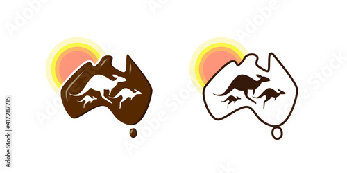 Australia map with kangaroo silhouette