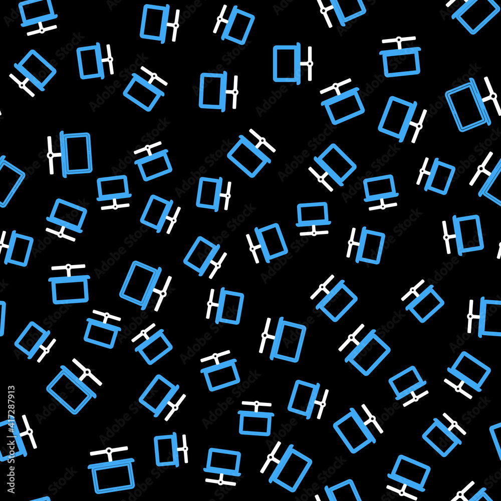 Line Computer network icon isolated seamless pattern on black background. Laptop network. Internet connection. Vector.