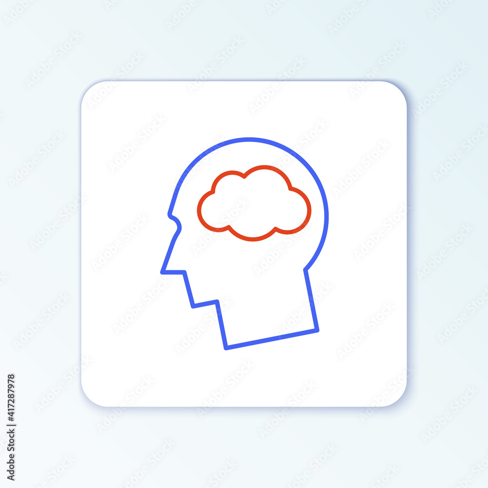 Line Head silhouette with cloud icon isolated on white background. Dreaming sign. Colorful outline concept. Vector. Line Head silhouette with cloud icon isolated on white background. Dreaming sign. Colorful outline concept. Vector.