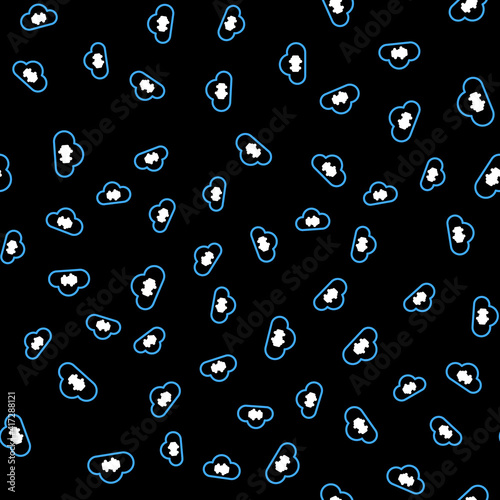 Line Music streaming service icon isolated seamless pattern on black background. Sound cloud computing, online media streaming, online song, audio wave. Vector.