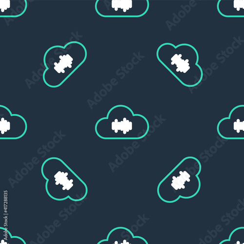 Line Music streaming service icon isolated seamless pattern on black background. Sound cloud computing, online media streaming, online song, audio wave. Vector.