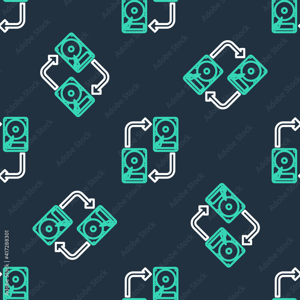 Line A fixed data storage device hard disk with arrows, data copy icon isolated seamless pattern on black background. Data exchange with hard disk drive. Vector. Line A fixed data storage device hard disk with arrows, data copy icon isolated seamless pattern on black background. Data exchange with hard disk drive. Vector.