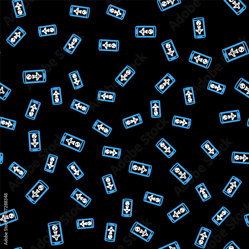 Line Flight mode in the mobile phone icon isolated seamless pattern on black background. Airplane or aeroplane flight offline mode passenger regulation airline . Vector.