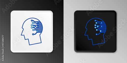 Line Bitcoin think icon isolated on grey background. Cryptocurrency head. Blockchain technology, bitcoin, digital money market, cryptocoin wallet. Colorful outline concept. Vector.