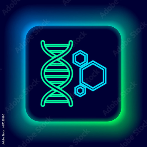Glowing neon line Genetic engineering icon isolated on black background. DNA analysis, genetics testing, cloning, paternity testing. Colorful outline concept. Vector.